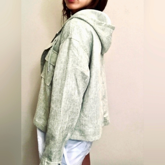 Avec Les Filles Zip-up Hooded Jacket With Pockets Boxy Oversized Green Women's M - Picture 2 of 9